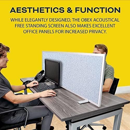 OBEX Acoustical Free Standing Privacy Screen, Cubicle Accessories Desk Privacy Panel, Desk Dividers for Office, Office Furniture Partitions Portable Sound Proof Dividers, 12" x 66", Overcast