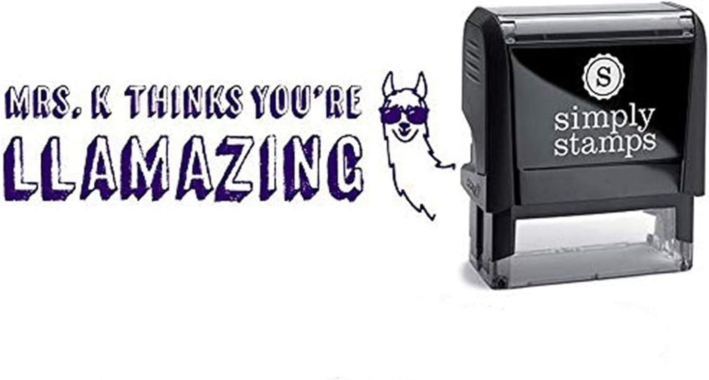Custom Self-Inking Teacher Stamps | 49 Designs | Fun Teacher Phrases | Grading Made Easy | Classroom, Teacher and Library Book Stamps (Llamazing, Large)