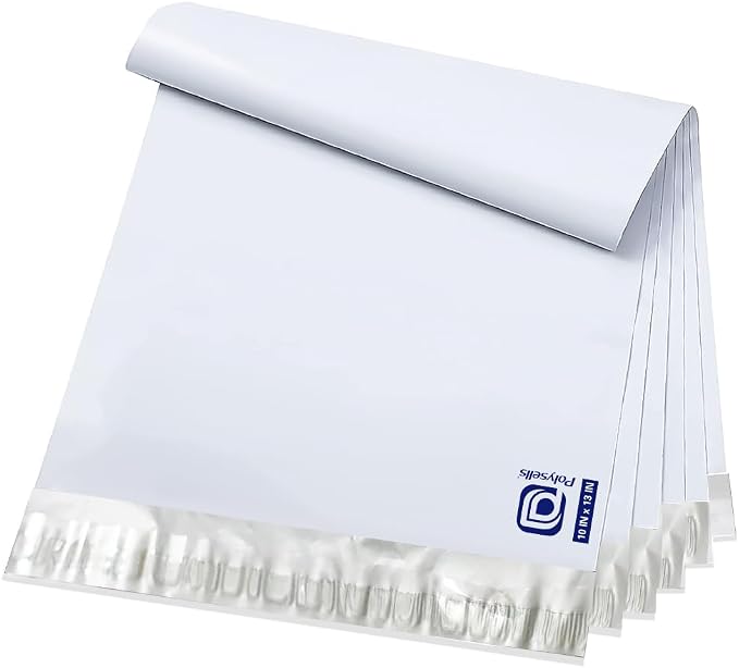 POLYSELLS 100 pcs 10x13 Inches White x Silver Poly Mailers Shipping Envelopes by POLYSELLS