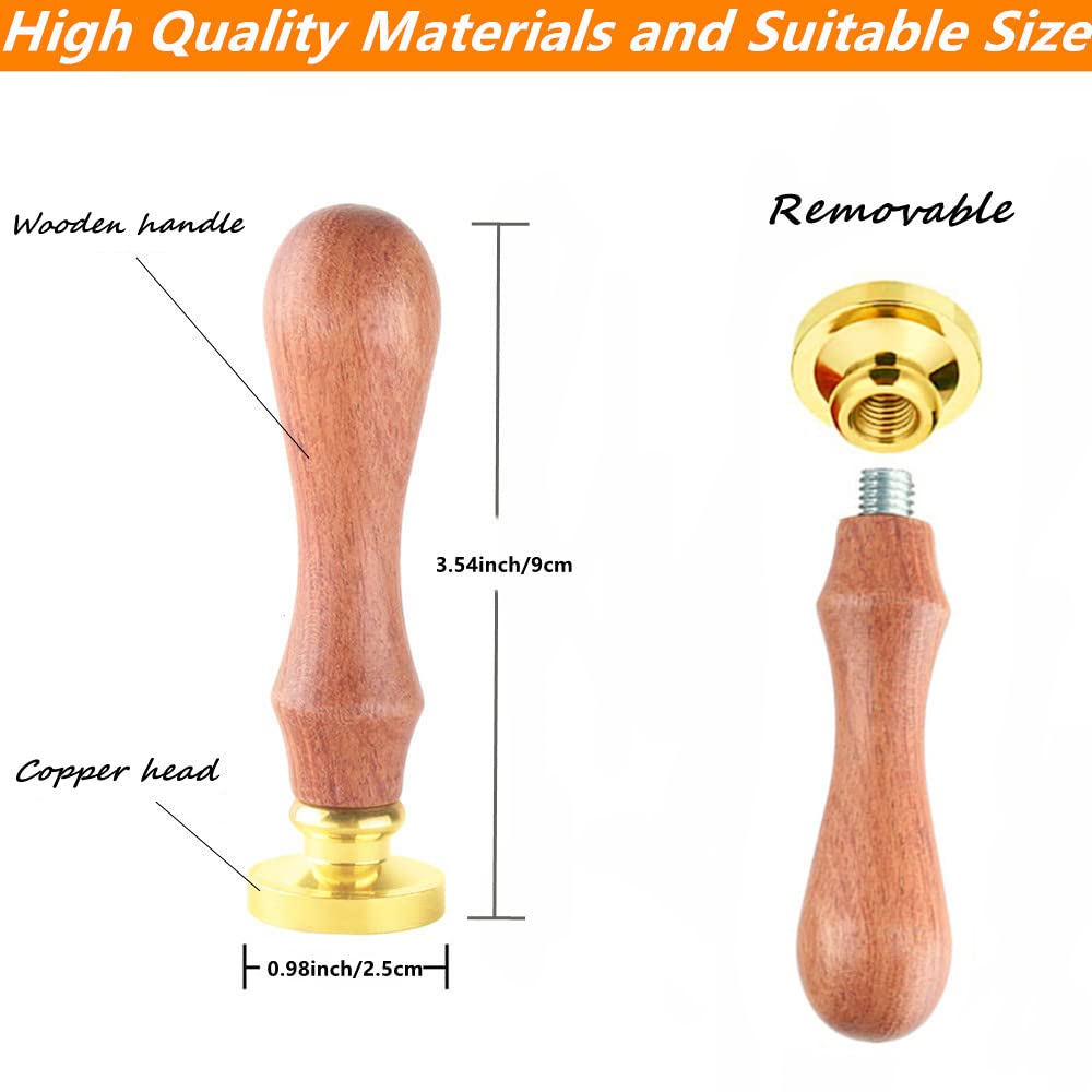 Wax Seal Stamp, Brass & Rosewood Handle, Three Flowers, 0.98" Diameter, 3.54" Length, Clear Color, Craft & Stationery Use