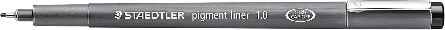STAEDTLER Pigment Liner, Fineliner Pen for Drawing, Drafting, Journaling, 1.0mm, Black, Box of 5 Pens, 308 10-9