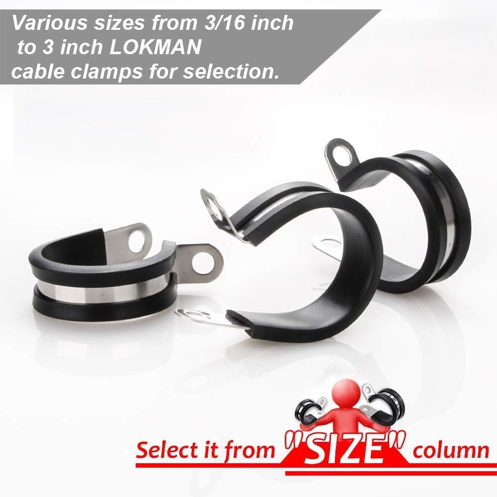 LOKMAN 20 Pack 1-3/4 Inch Stainless Steel Cable Clamp, Rubber Cushioned Insulated Clamp, Conduit Wire Holder Strap Clips for Tube, Pipe or Wire Cord Installation