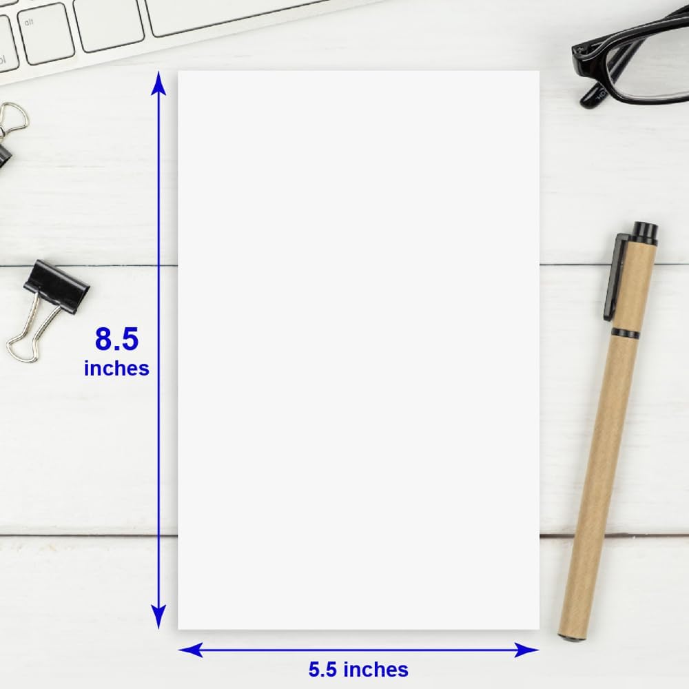 Half Letter Size Paper, 5.5"x8.5, 100gsm, White, 100 Sheets