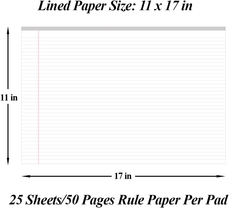 Yaridar (3-Pack 17" x 11" Legal Pads, 25 Sheets/50 Pages Per Legal Note Pads, Line Notepads, 100Gsm White Line Paper