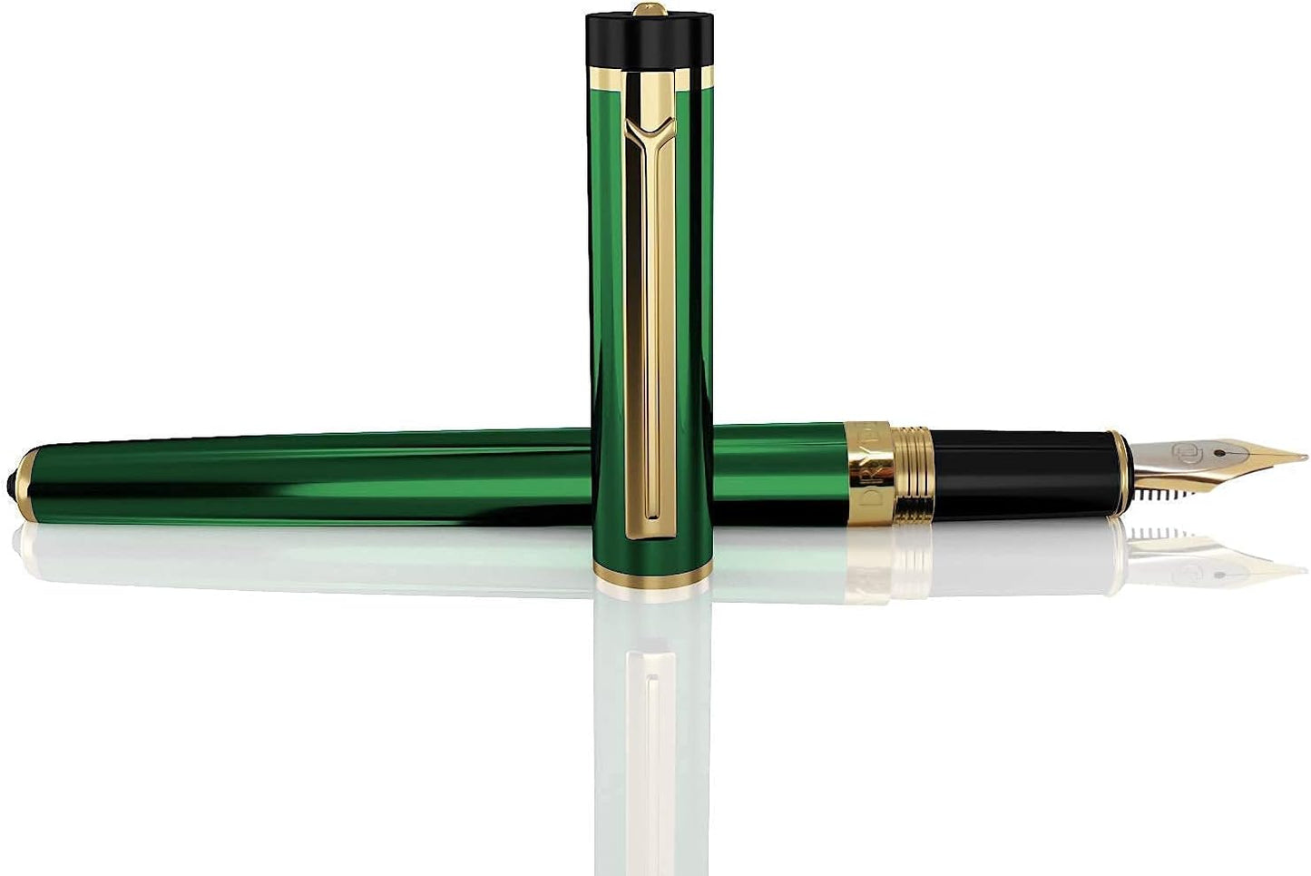 Dryden Designs Fountain Pen Medium Nib Gift Pouch - with 24 Ink Cartridges - MCM (Emerald Green [with 24 Ink Cartridges])