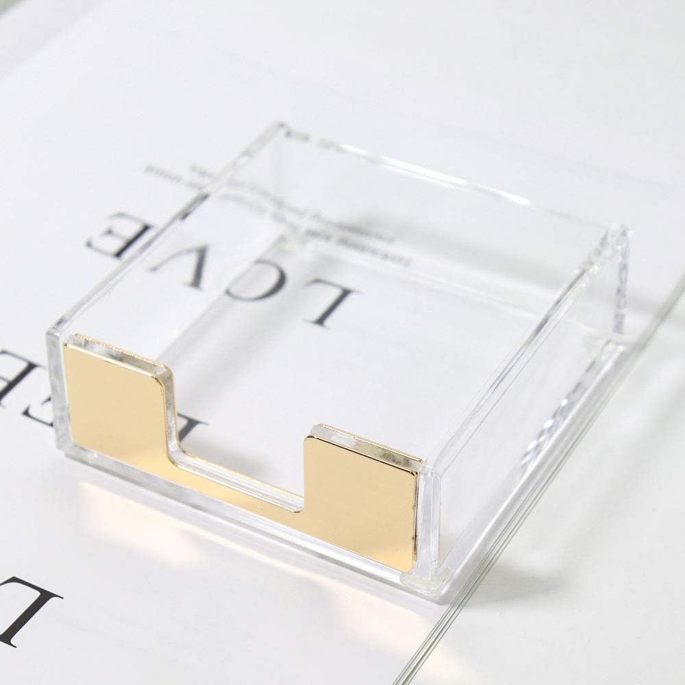 MultiBey Sticky Notes Memo Pad Holder Dispenser Rose Gold with Clear Desk Supplies Organizer Accessories for Office Home Schools (Gold)