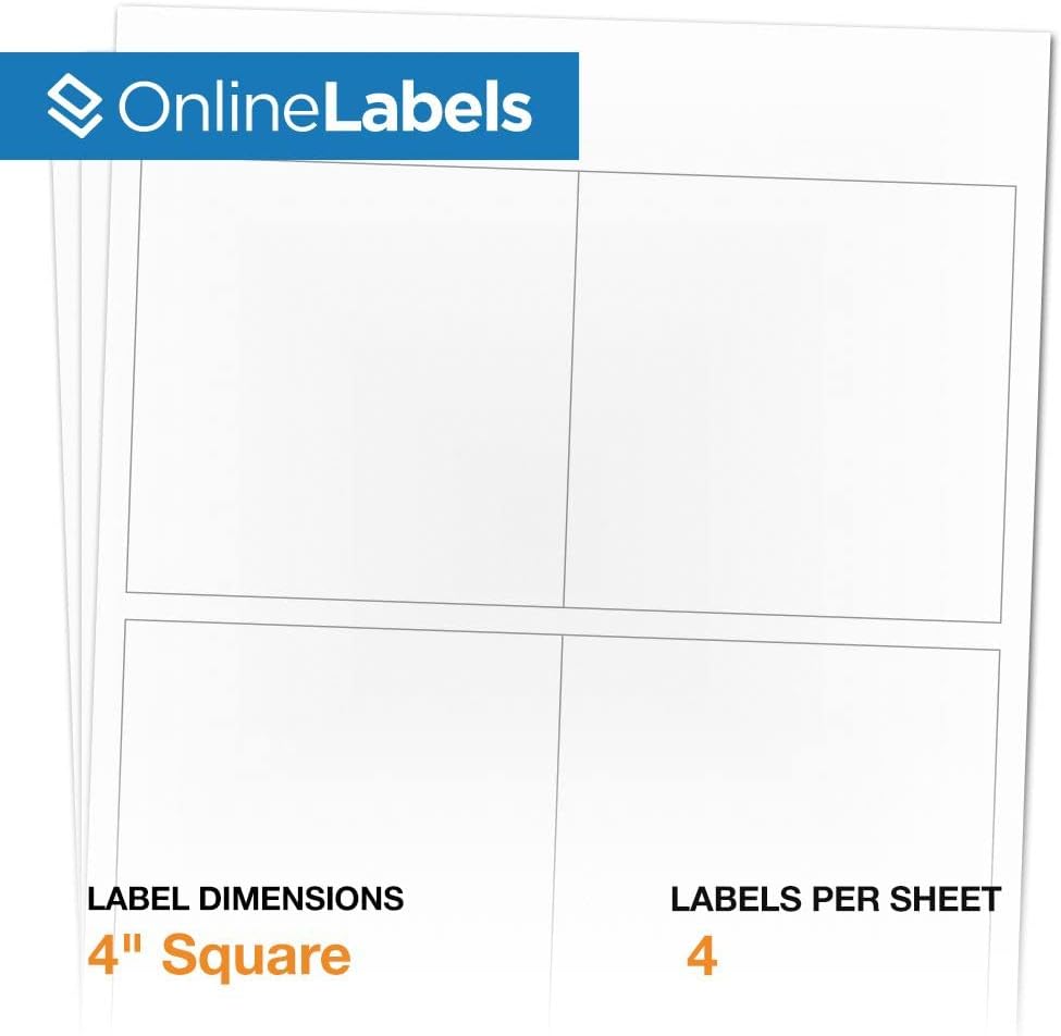 4 x 4 Square Label - Pack of 1,000 Labels, 250 Sheets - Inkjet/Laser Printer - Online Labels