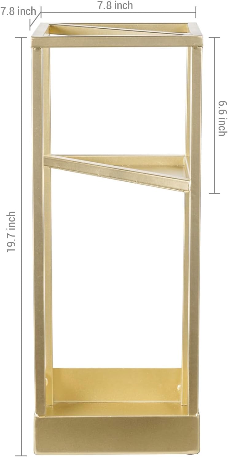 MyGift 20 Inch Tall Modern Brass Tone Metal Geometric Freestanding Entryway Umbrella Rack or Cane Holder with Shelf for Small Umbrellas and Bottom Drip Tray