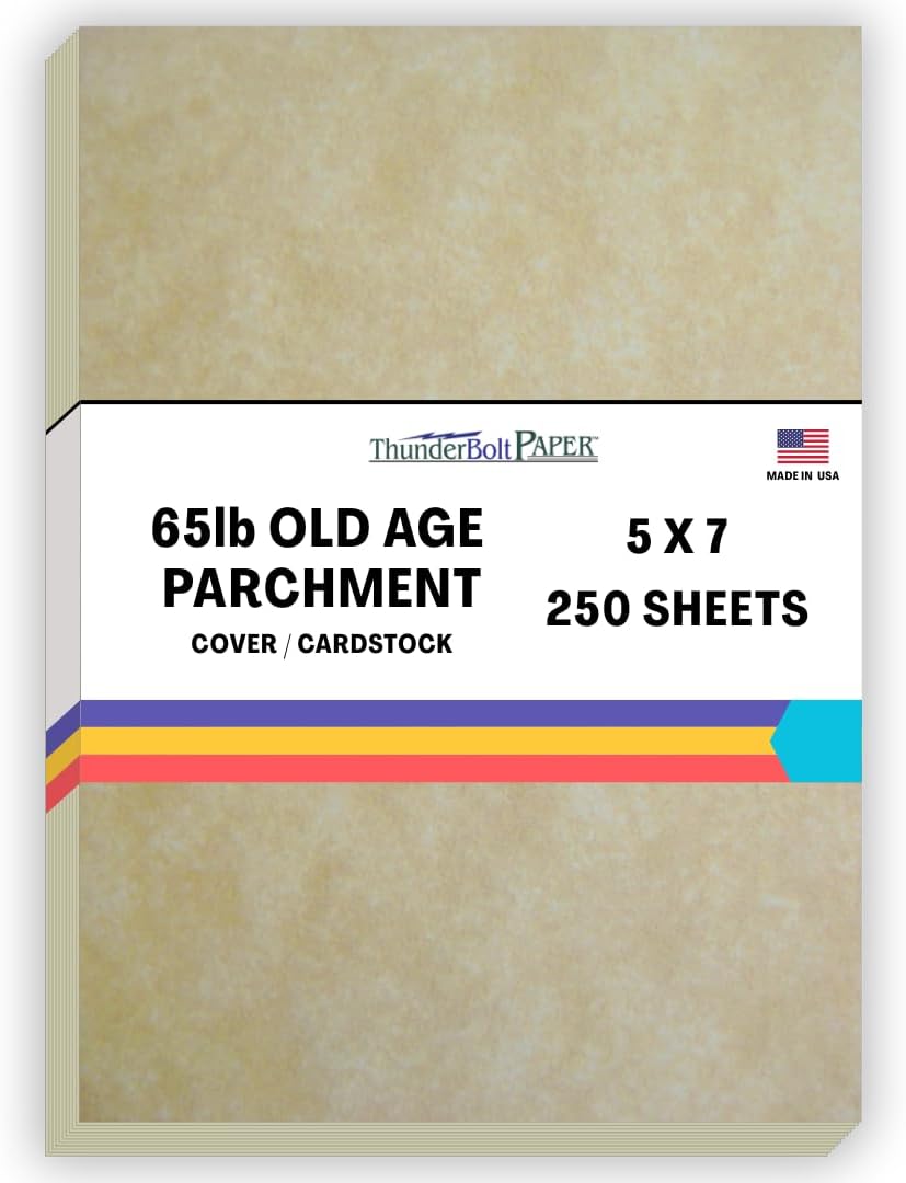 250 Old Age Parchment 65lb Cover Paper Sheets 5X7 Inches Cardstock Weight Colored Sheets 5" X 7" (5X7 Inches) Photo|Card|Frame Size - Printable Parchment Semblance by The Pulp Process