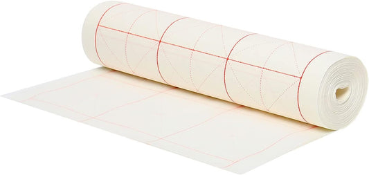 MEGREZ Chinese Calligraphy Brush Writing Sumi Paper, Xuan Paper Roll Rice Paper with Grids for Students and Beginners Practice Chinese Japanese Calligraphy 7.5 cm/Grid, 13.7" x 1968.5"/Roll, White