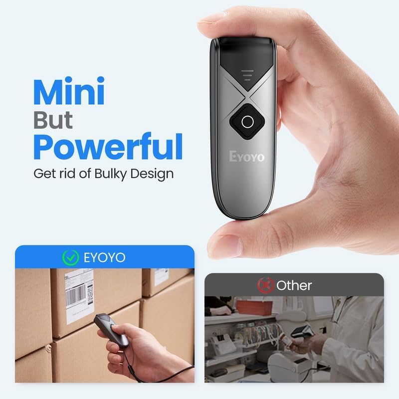 2-Pack Eyoyo Mini QR 2D&1D Bluetooth Barcode Scanner Portable Wireless Barcode Reader with USB Wired/Bluetooth/ 2.4G Wireless Connection for Phone, Android, Tablet, Laptops