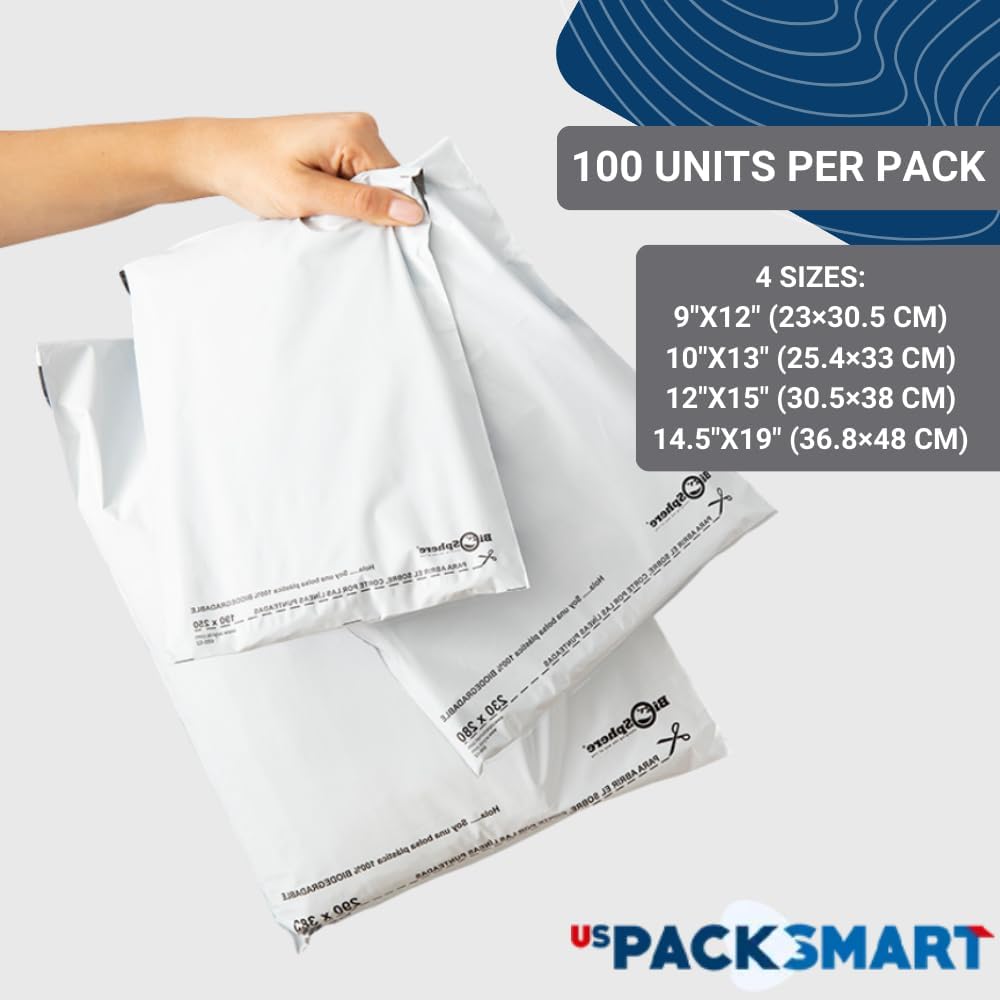 White Plastic Poly Mailers 12"x15" | Shipping Bags for Clothing, Books & Accessories | Durable Shipping Envelopes | Waterproof and Tear-Proof with Strong Self-sealing Adhesive | 100-Pack