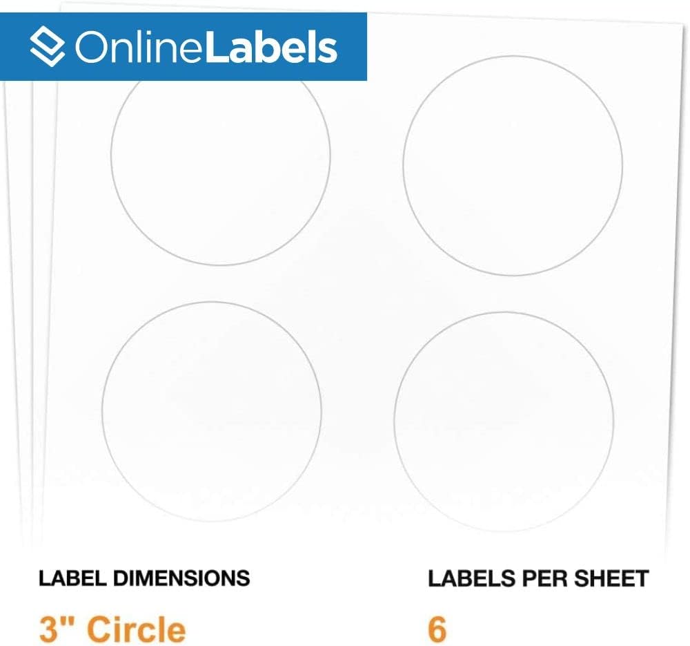 3 Inch Round Labels - Pack of 60 Circle Stickers, 10 Sheets - Inkjet or Laser Printer - Online Labels