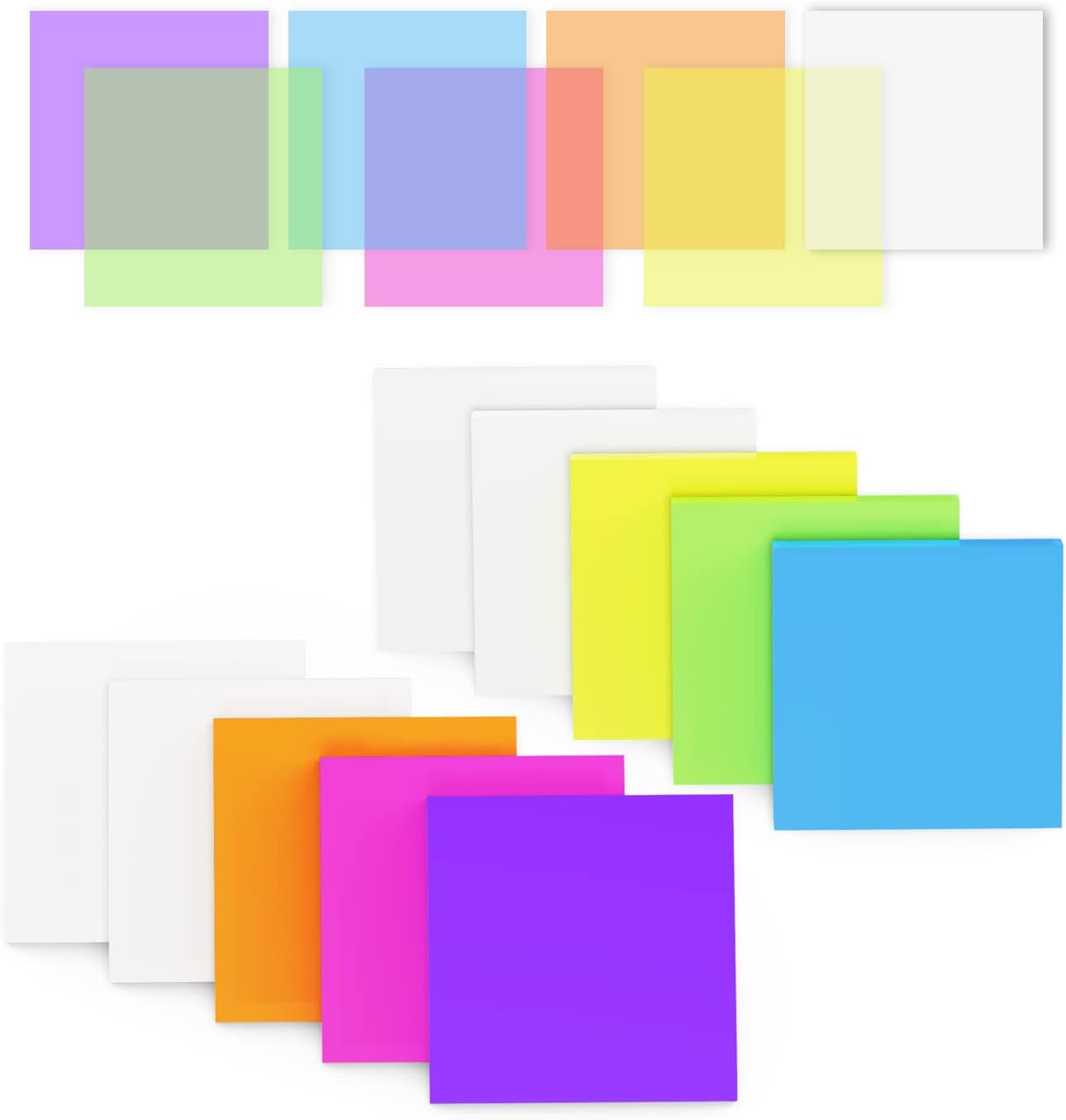 Transparent Sticky Notes 500 Pcs, MIUTME Clear Sticky Notes Waterproof Translucent Color Memo Pad 3 x 3 inch, See Through Notes for Office College School Supplies Pads (7 Colors)