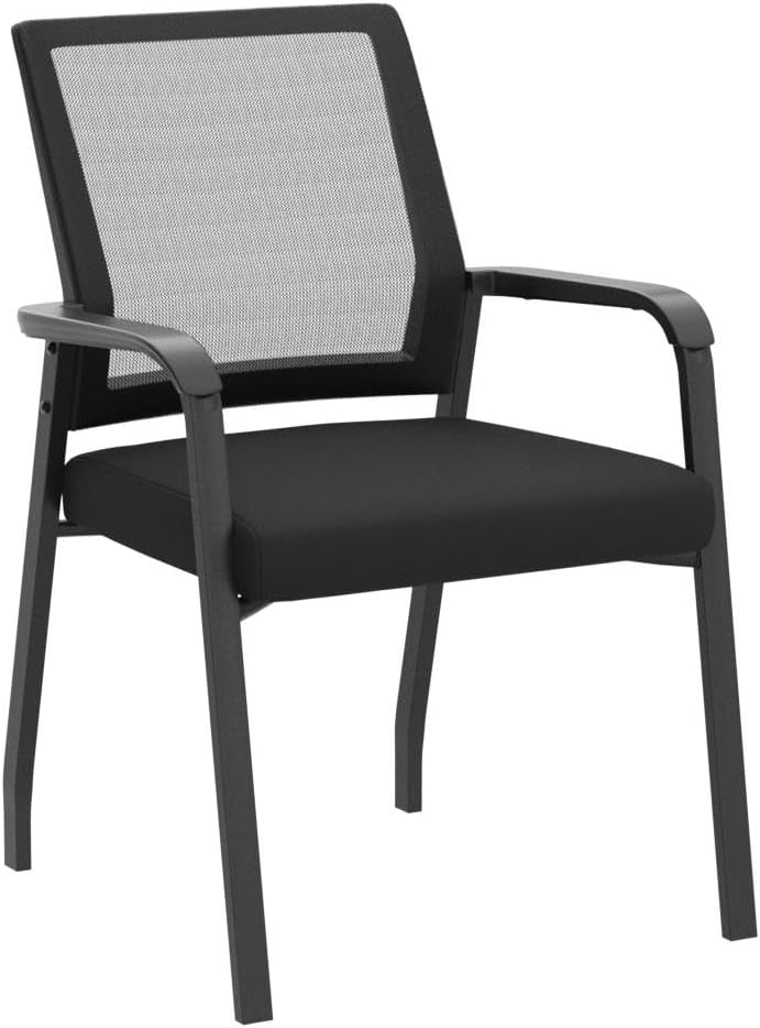 Desk Chair No Wheels, Arm Chair with Ergonomic Lumbar Support and Thickened Seats Cushion, Waiting Room Chairs for Office School Church Guest Reception, 4 Pack Black