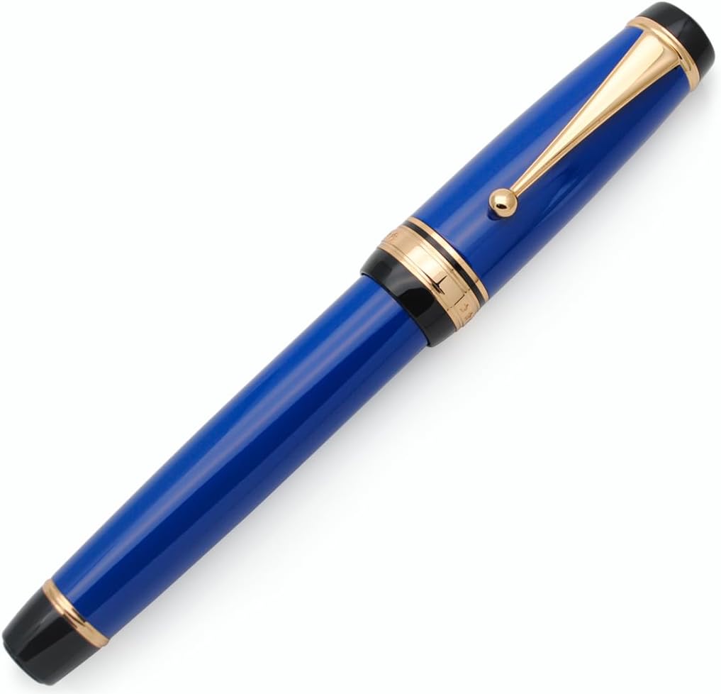 Metal Big Fountain Pen Set Medium Nib 0.7mm, Includes Ink Refill Converter, 5 Ink Cartridges & Gift Box (Medium Nib 0.7mm, Blue)