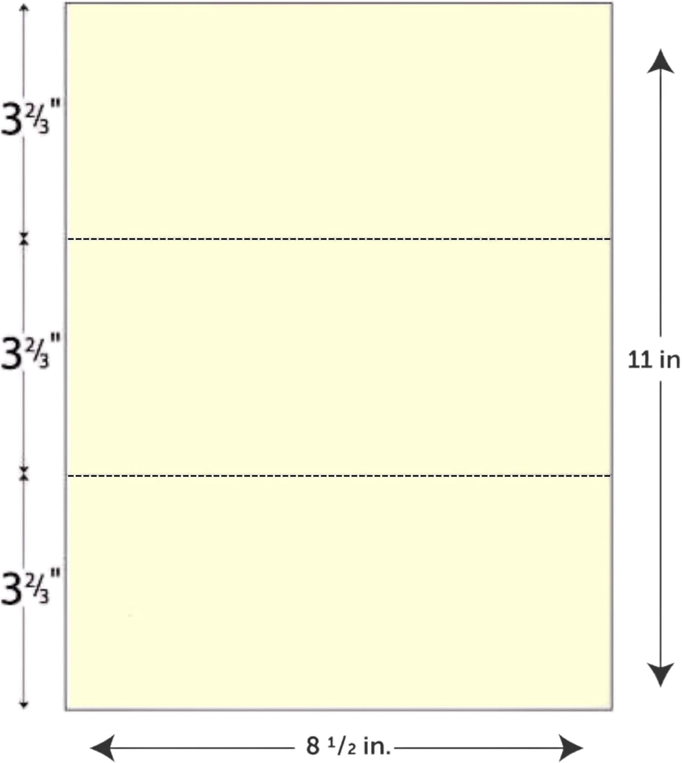 Limited Papers (TM) 8.5x11 Perforated Paper, 20/50 Pound, 75 GSM, Variety of Perforation Sizes and Colors, for Forms, Tickets, Postcards. (Green, 3 up - horizontal 3 2/3" and 7 1/3" from bottom)