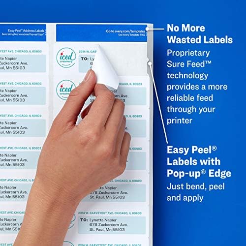 Avery Printable Return Address Labels with Sure Feed, 0.5" x 1.75", White, 2,000 Blank Mailing Labels (08167)