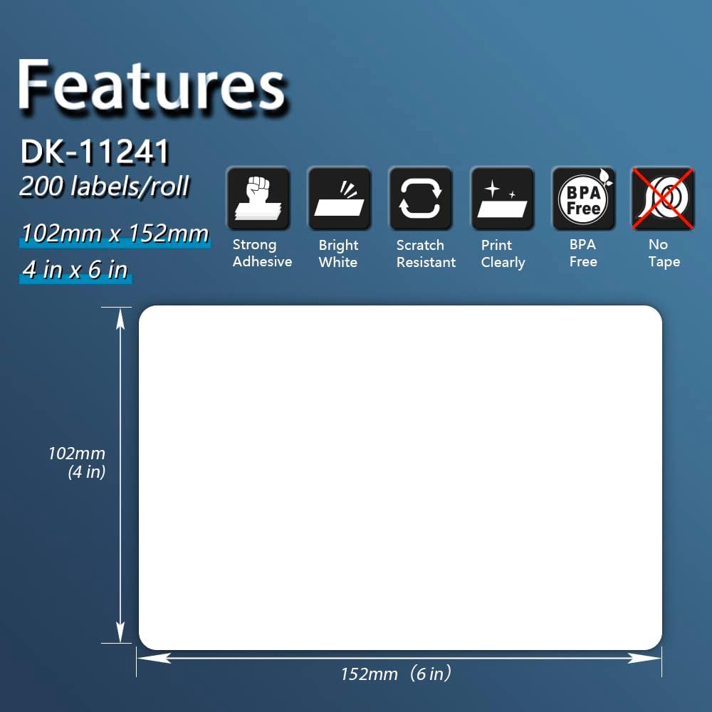 BETCKEY - Compatible Shipping Labels Replacement for Brother DK-1241 (4 in x 6 in), Use with Brother QL Label Printers [10 Rolls/2000 Labels]