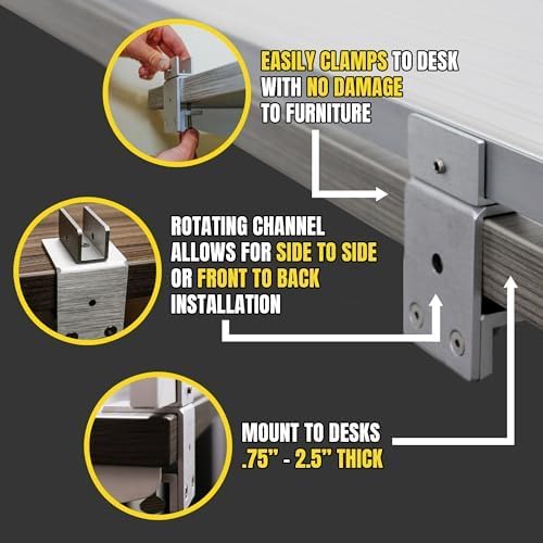 OBEX Polycarbonate Office Desk Mounted Privacy Screen Adjustable Table Top Panel Divider, Universal Aluminum Bracket-USA Made, 18" x 30", White