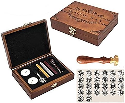 Luxury Vintage Alphabet Initial L Wood Gift Box Pack Engraved Wedding Invitation Classical Old-fashioned Antique Wax Seal Sealing Stamp Wax Sticks Melting Spoon Stamp Maker Gift Box Kit Set