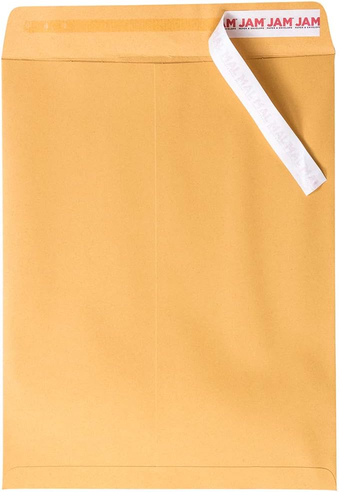 JAM PAPER 10 x 13 Open End Catalog Premium Envelopes with Peel and Seal Closure - Brown Kraft Manila - Bulk 500/Carton