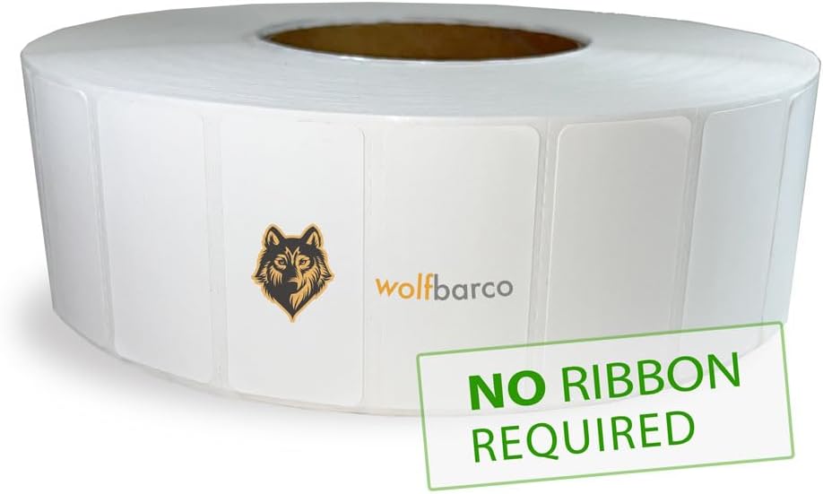 Direct Thermal Paper Label/Industrial Grade 2"X 1" White, with Perforation, 3" Core, 8" OD,5500 Labels/Roll (8 Rolls per Box), Compatible with Zebra, Godex and Datamax Printers