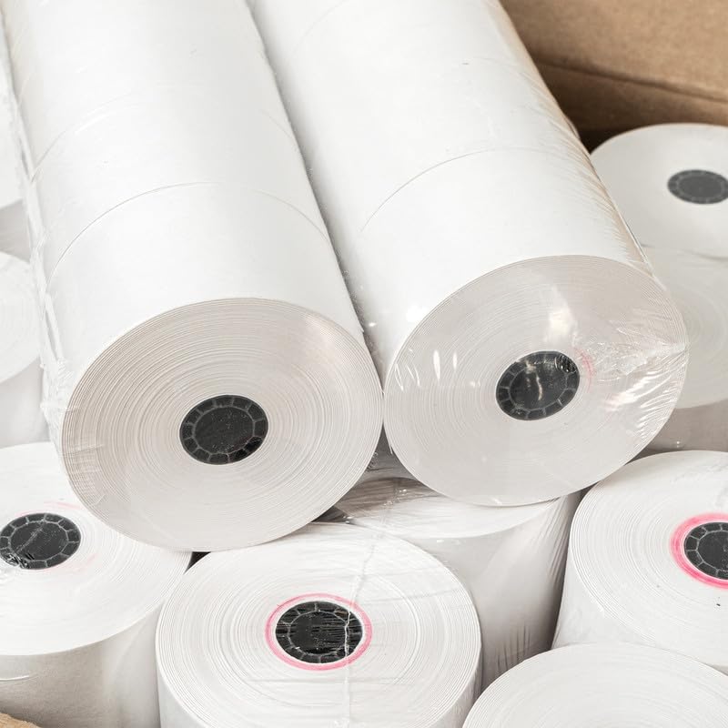 44mm 1-3/4"" x 150' 1-Ply Bond Paper Rolls, 100 Rolls, Compatible with Sharp ER A-320 330 4100 460 470 Register Tape, and More