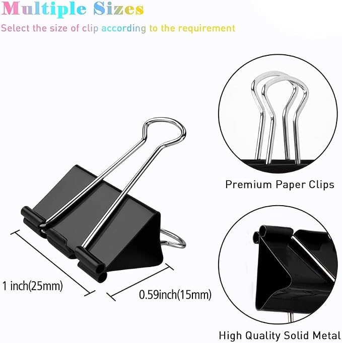 Binder Clips, 144 Pack, 1 Inch, Standard 25mm, Metal Paper Clips, Fold Clamp - Image 2