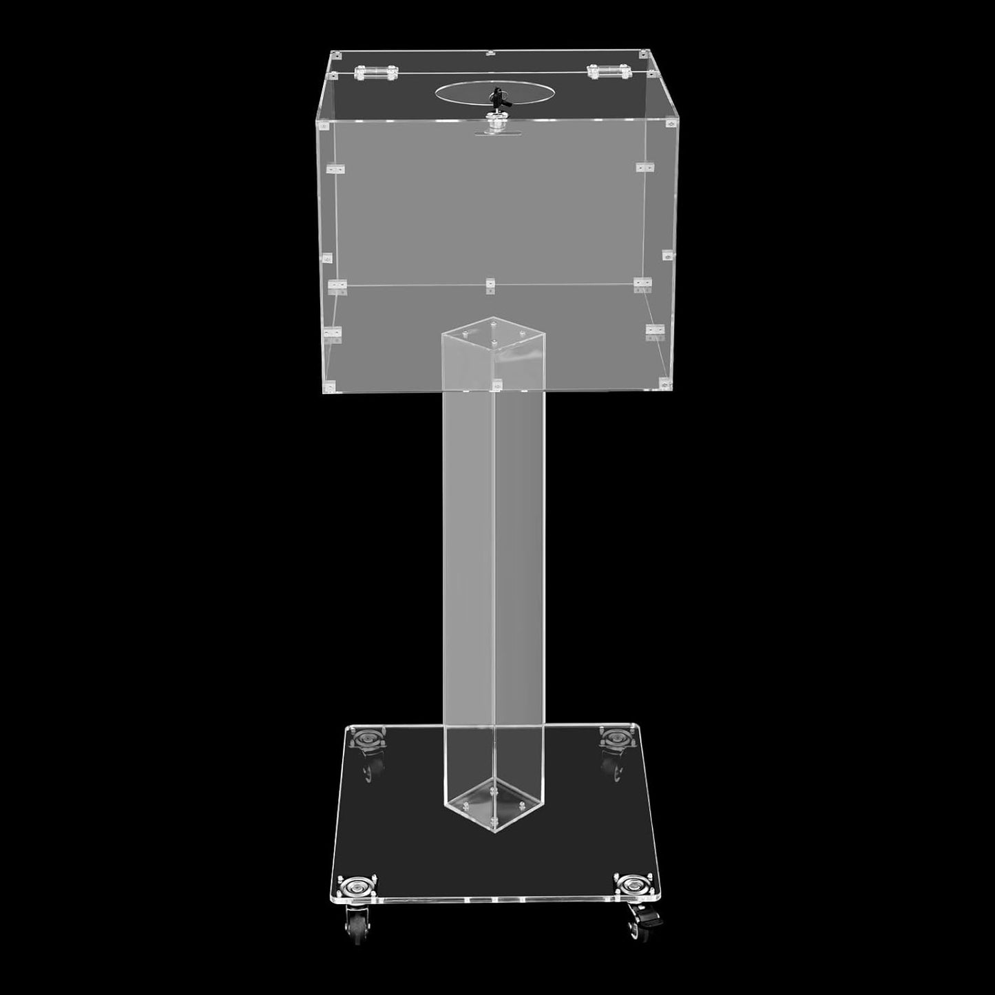 Suggestion Box with Stand, Floor Standing Offering Box with Wheels, Acrylic Locking Ballot Collection Safe Box for Voting Contest Charity Donation Church Election (Transparent (Round Opening))