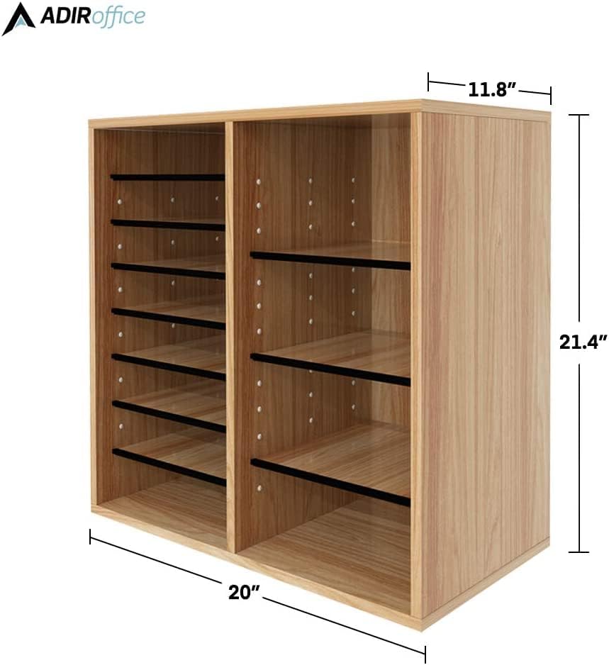 AdirOffice Wooden Adjustable Literature Organizer, 16 Compartment Office Mailbox, or Classroom Literature Organizer, Medium Oak