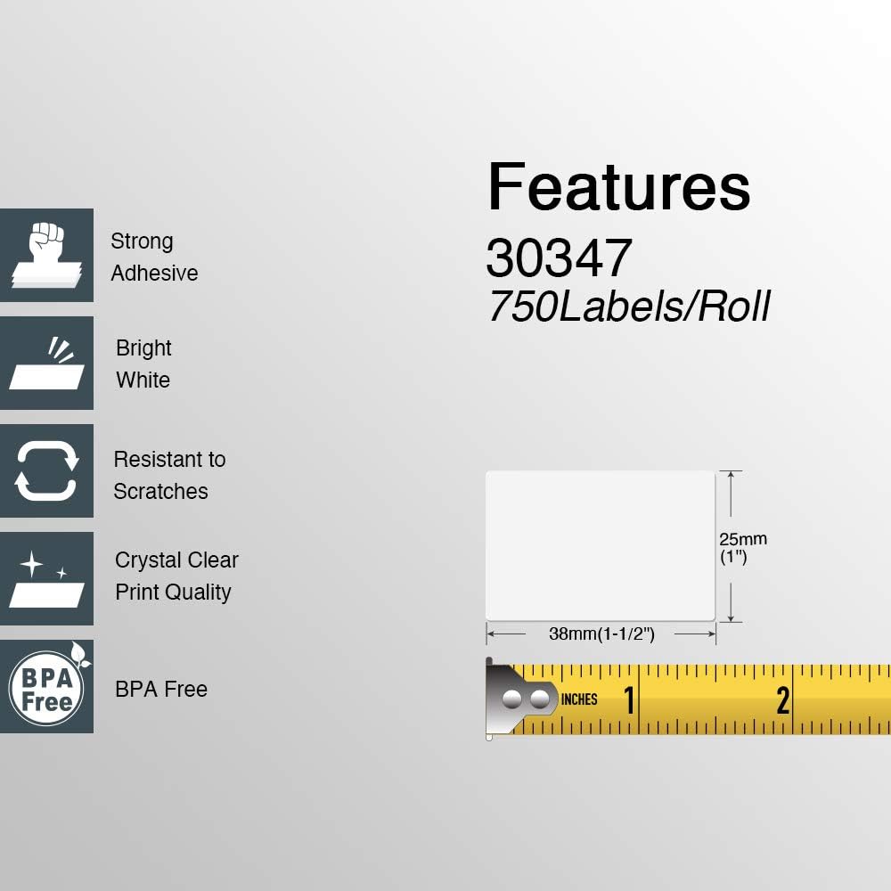 BETCKEY Colored Labels Compatible with Dymo 30347 (1" x 1-1/2") Book Spine Lables, Compatible for Dymo LabelWriter Thermal 450, 4XL & Zebra Desktop Printers [6 Rolls, 4500 Labels, Yellow]