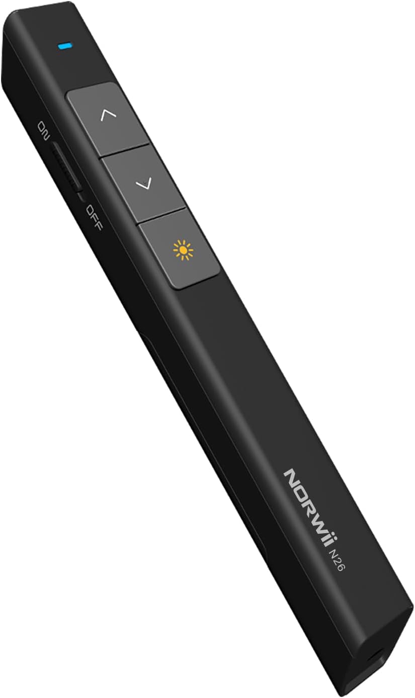 Norwii N26 Wireless Presentation Clicker, Presentation Remote, PowerPoint Clicker with Pointer for PowerPoint Presentations, Power Point Clicker Wireless Presenter Remote - Black
