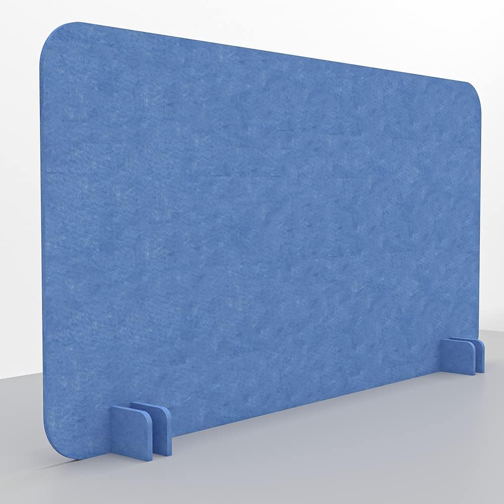 Freestanding Acoustic Desk Divider with Mount | Eco-Friendly Privacy Screen Panel | Noise Reducing Desk Partition | Tackboard Option & Easy to Install | Made from Recycled Plastic | Blue - 18" X 47"