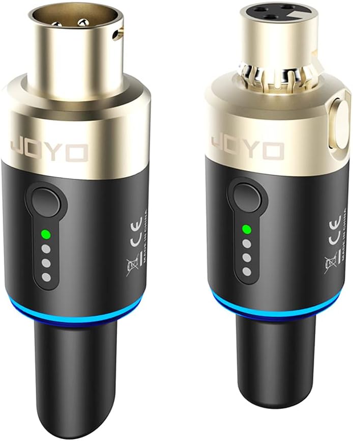 JOYO 5.8Ghz Wireless XLR Microphone Transmitter Receiver Plug-on Mic Adapter 4 Channels Wireless Microphone System for Dynamic Microphones PA System and Audio Mixer DSLR Camera (MW-1)