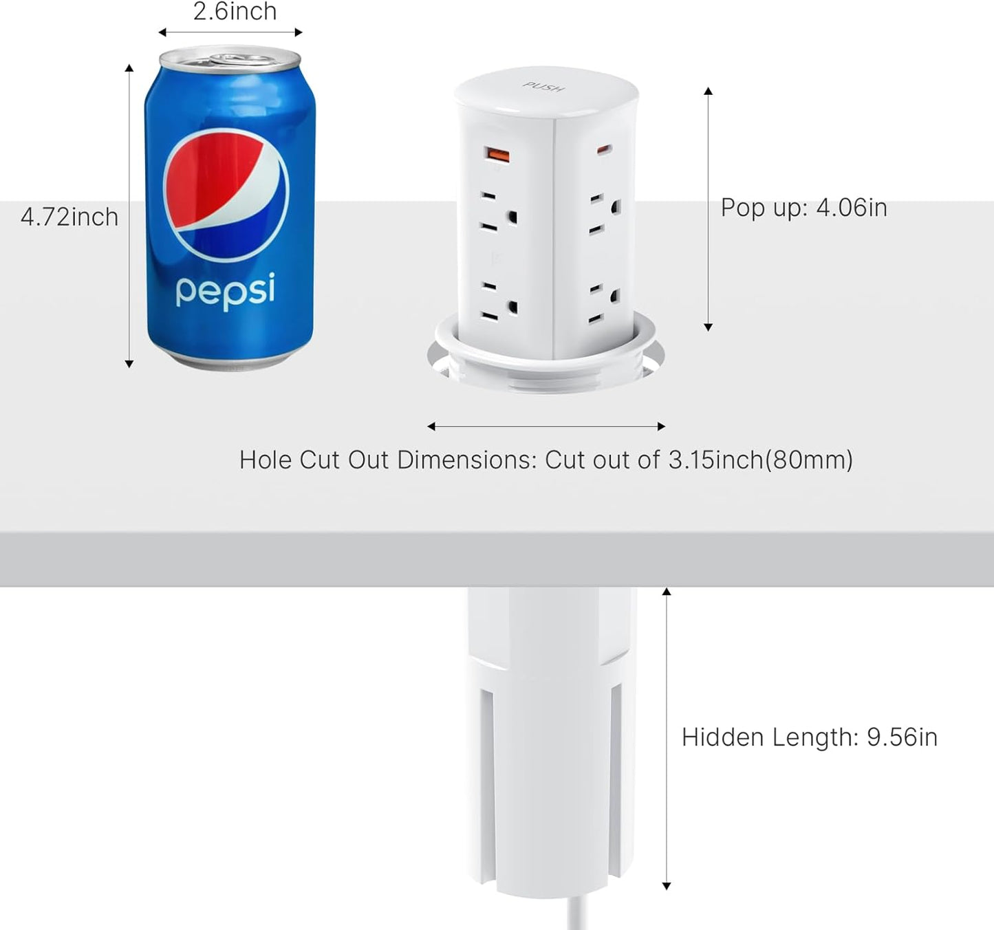 Pop up Outlet for Countertop,3.15-inch Hole Desk Grommet Power,8 Outlets 4 USB,20W USB C Fast Charging,Kitchen Island Pop Up Electrical Outlet
