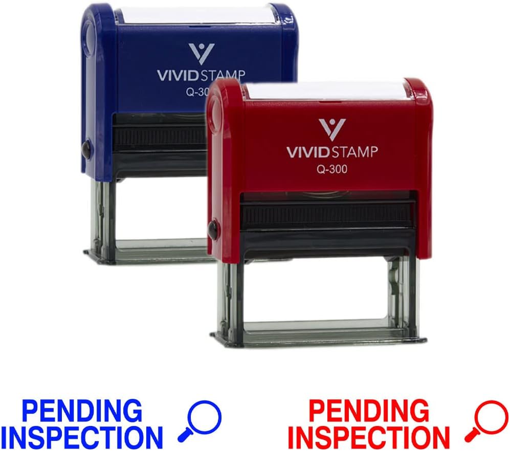 Vivid Stamp Pending Inspection Business Self-Inking Rubber Stamps (Blue Ink) - Q-400 (5 Pack)