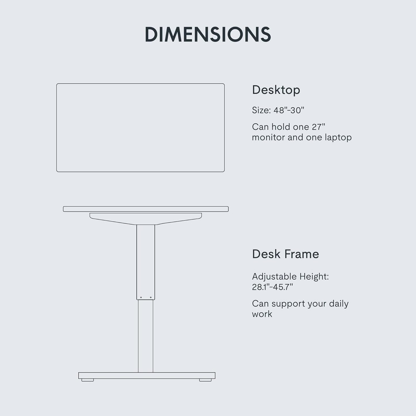 FLEXISPOT EN1 One-Piece Standing Desk 48 x 30 Inches Height Adjustable Electric Desk Sit Stand Desk Home Office Desks (White Frame + Marble Gray Top, 2 Packages)