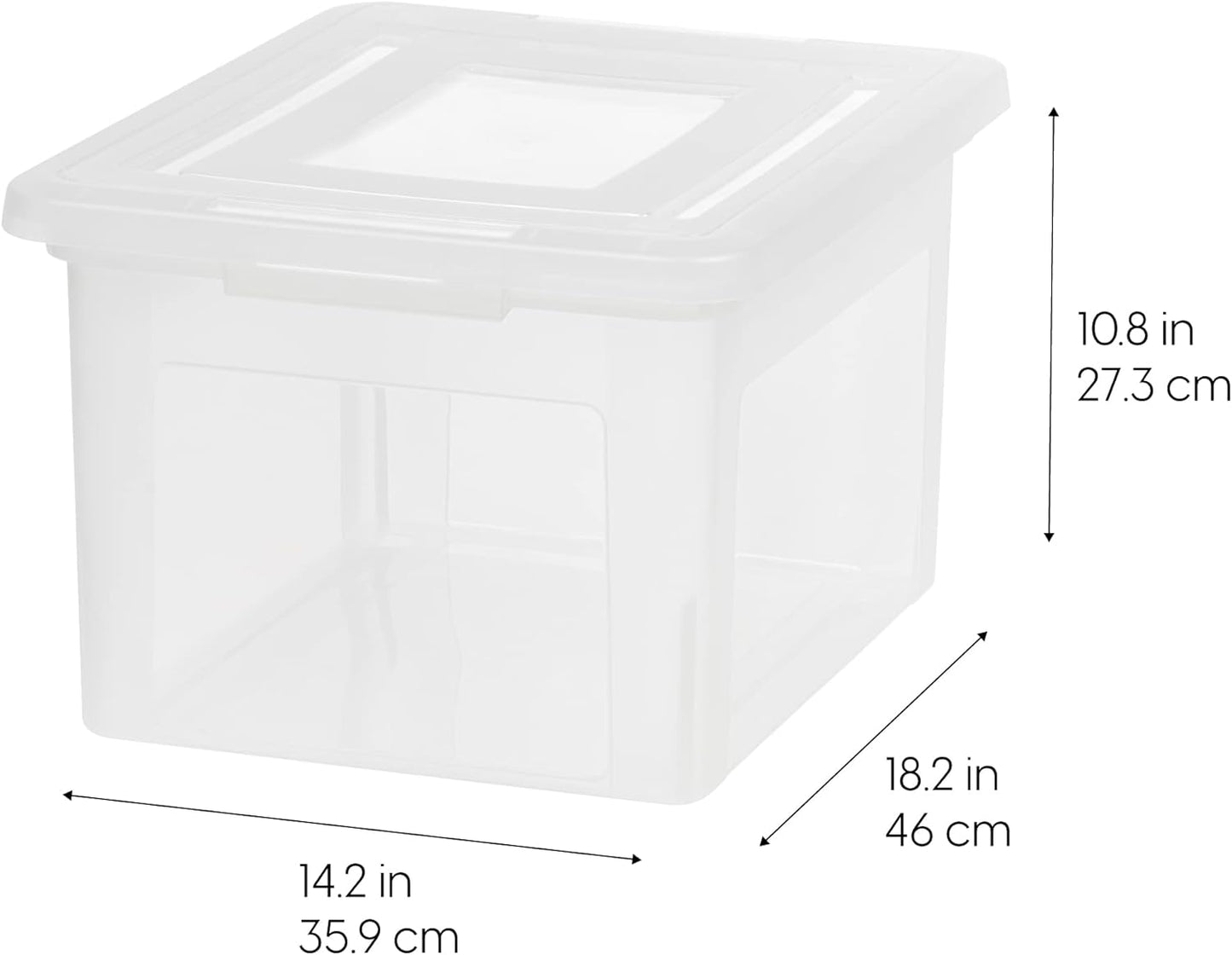 IRIS USA File Box, Plastic File Organizer with Lids for Letter/Legal File, Portable Document Box For Moving, Storage Bin with Durable and Secure Lid, Stackable Nestable BPA-Free, Clear 35 Qt. 4 Pack