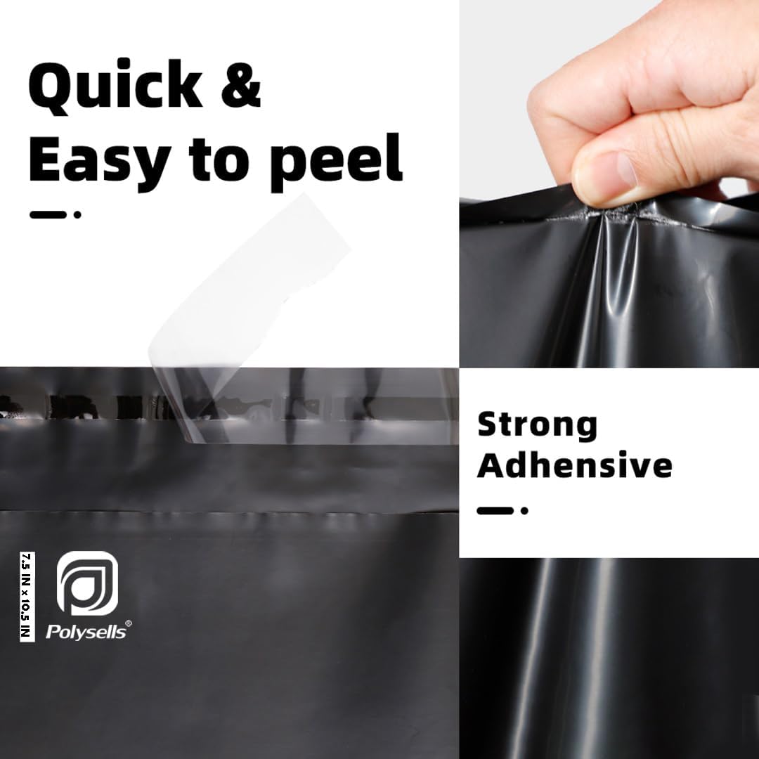 POLYSELLS 100 pcs 7.5x10.5 Inches Black Poly Mailers Shipping Envelopes, Strong Adhesive Sealing, Waterproof, and Tear-resistant Postal Mailing Bags for Clothing, Books, and Accessories
