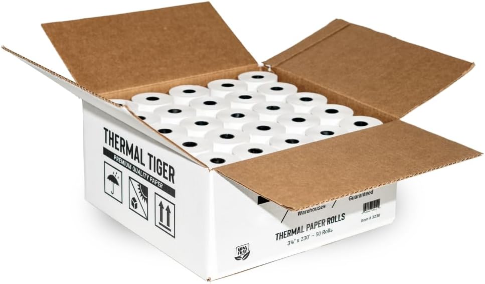 3 1/8 X 230 Thermal Paper Rolls (50 Rolls/Box) – BPA-Free Rolls for POS Systems, Cash Registers & Credit Card Machines