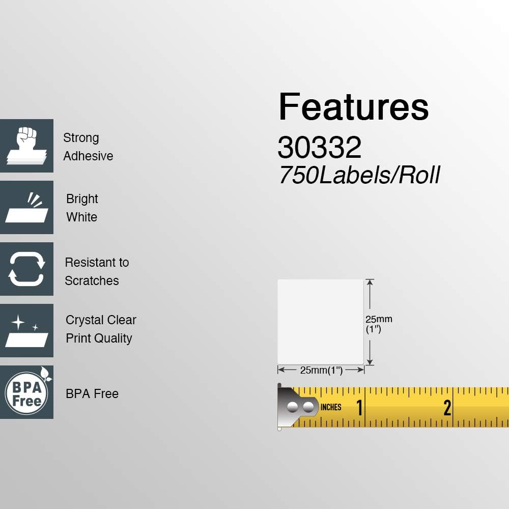 BETCKEY Colored Labels Compatible with Dymo 30332 (1" x 1") Square QR Code Labels, Compatible for Dymo LabelWriter Thermal 450, 4XL & Zebra Desktop Printers [6 Rolls, Yellow]