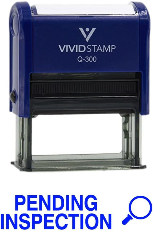Vivid Stamp Pending Inspection Business Self-Inking Rubber Stamps (Blue Ink) - Q-300 (5 Pack)