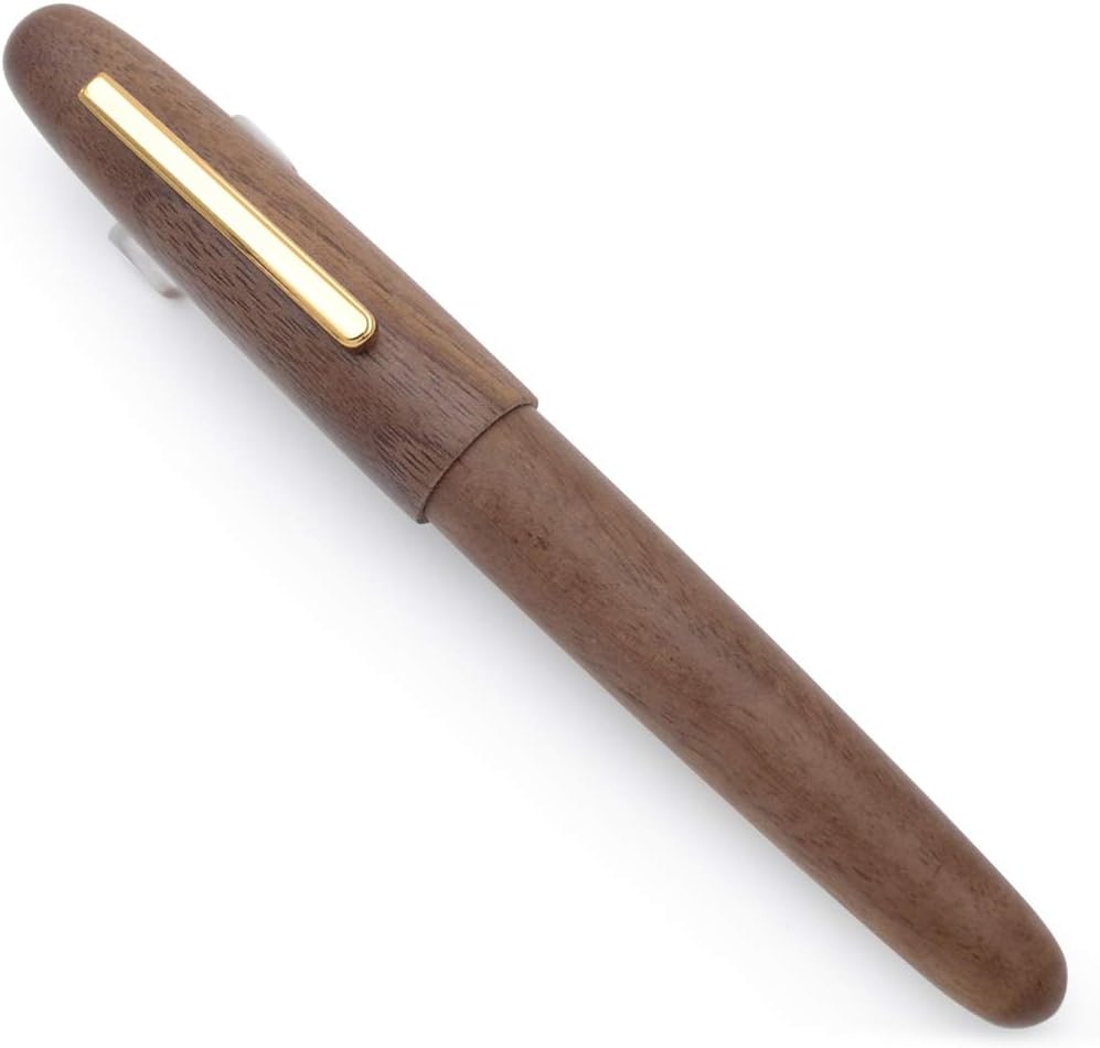 JINHAO 9056 Natural Wood Fountain Pen Handmade Ink Pen (Peach Wood, Fine Nib 0.5mm)
