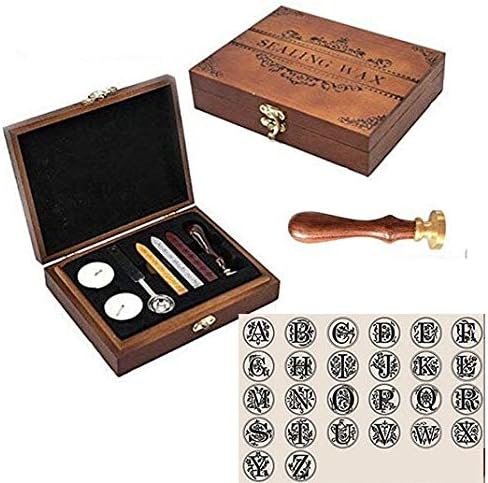 Vintage Alphabet Initial J Wax Seal Sealing Stamp Sealing Wax Sticks Spoon Wood Box Set Classical Old-fashioned Antique Alphabet Invitation Package Seal Wax Stamp Box Kit