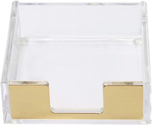 MultiBey Sticky Notes Memo Pad Holder Dispenser Rose Gold with Clear Desk Supplies Organizer Accessories for Office Home Schools (Gold)
