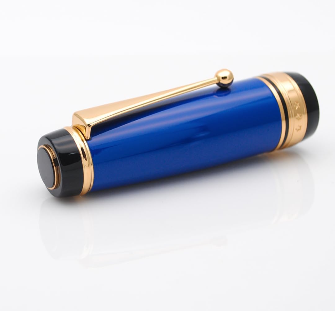 Metal Big Fountain Pen Set Medium Nib 0.7mm, Includes Ink Refill Converter, 5 Ink Cartridges & Gift Box (Medium Nib 0.7mm, Blue)