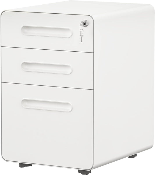YITAHOME 3 Drawer Mobile File Cabinet, Metal Vertical File Cabinet with Lock, Filing Cabinet Under Desk fits Legal/A4 Size for Home Office, Fully Assembled, White
