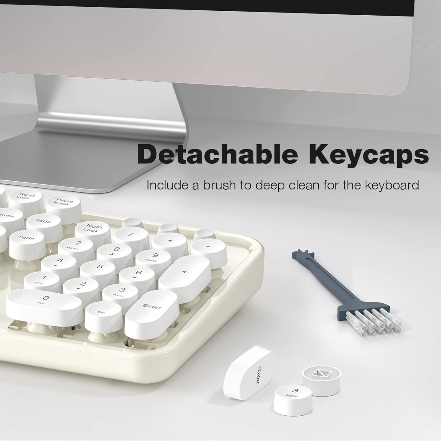 MOFII Wireless Keyboard and Mouse Combo, Computer Full Size 2.4G Plug and Play Wireless Typewriter Retro Round Keyboard and Mouse Set for Windows, Computer, Desktop, PC, Notebook - (Off White)