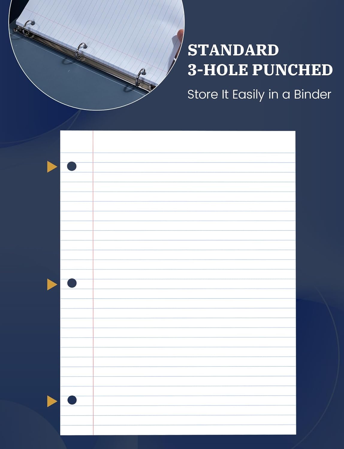 Loose Leaf Paper, 300 Sheets Filler Notebook Paper, 3-Hole Punched Binder Papers 8-1/2 x 11 In, Wide Ruled Lined Paper 8.5 x 11 for 3 Ring Binder, White, 3 Pack, 100 Sheets/Pad